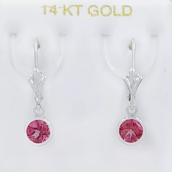 Genuine 1.90 Cts Pink Sapphire Dangling Earrings 14k White Gold